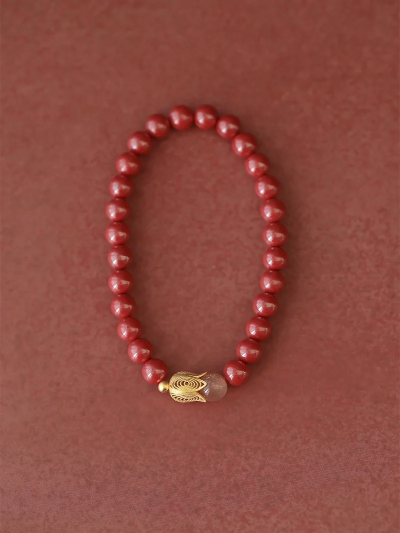 Natural Raw Cinnabar High Content Imperial Sand Bracelet Chinese Style Court Women's Bracelet This Year of Life Transfer Beads