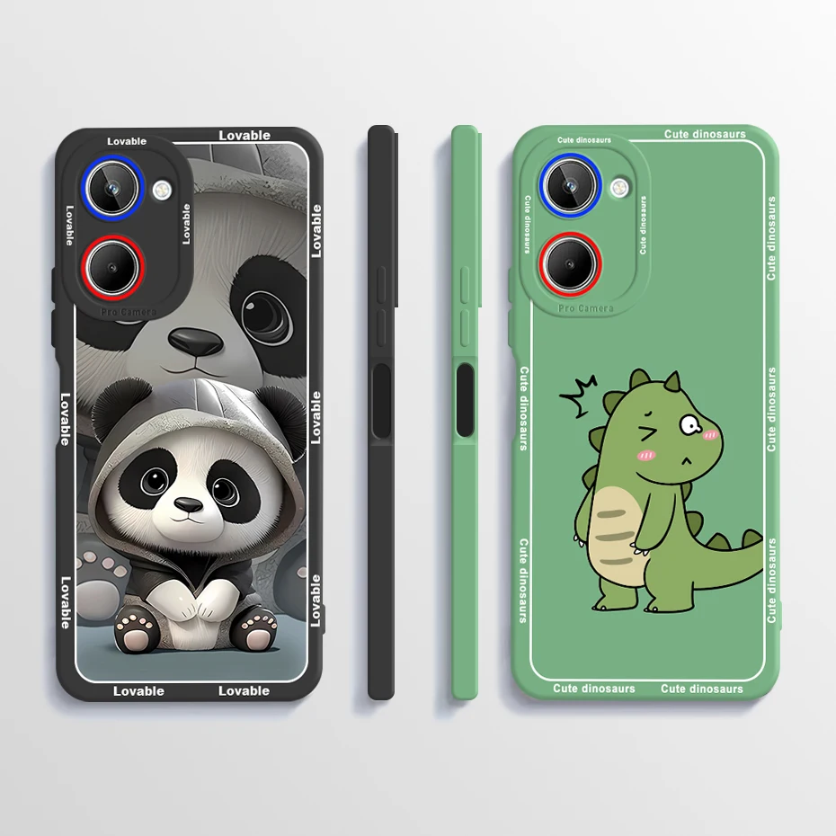 For Realme 10 Pro Plus Case Shockproof Bumper Cute Dinosaur Liquid Silicone Phone Cover for Realme10 Pro Realme 10 4G 2022 Cases