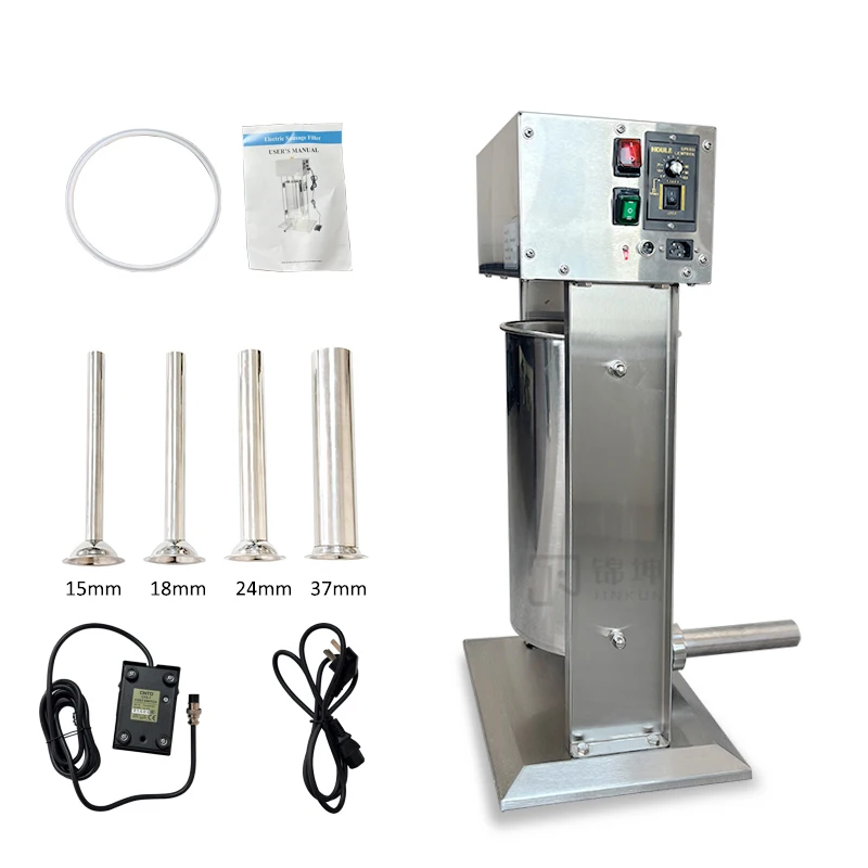 JINKUN آلة حشو السجق الكهربائية سعة 15L مكنسة من الفولاذ المقاوم للصدأ آلة تعبئة السجق منفذ المصنع