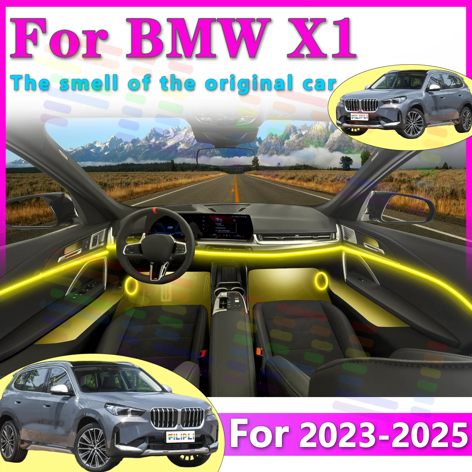 For BMW X1 U11 Top-tier Stealth PMMA Auto Interior Mood Bar RGB Audio-responsive APP-controlled Rainbow Fade LED