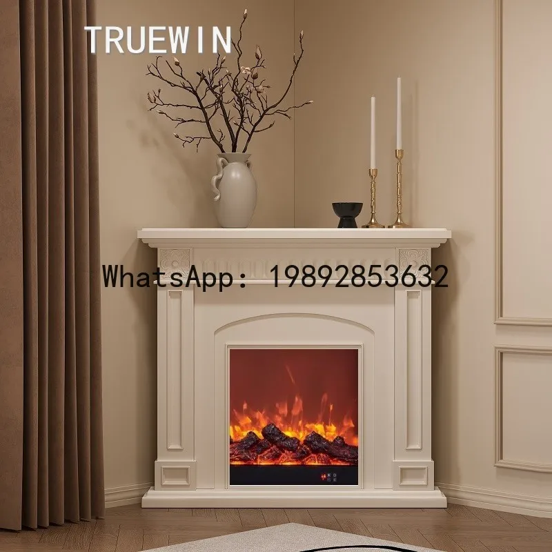 XL Corner Fireplace Cabinet with Simulated Flame Decoration for Living Room, Solid Wood Corner