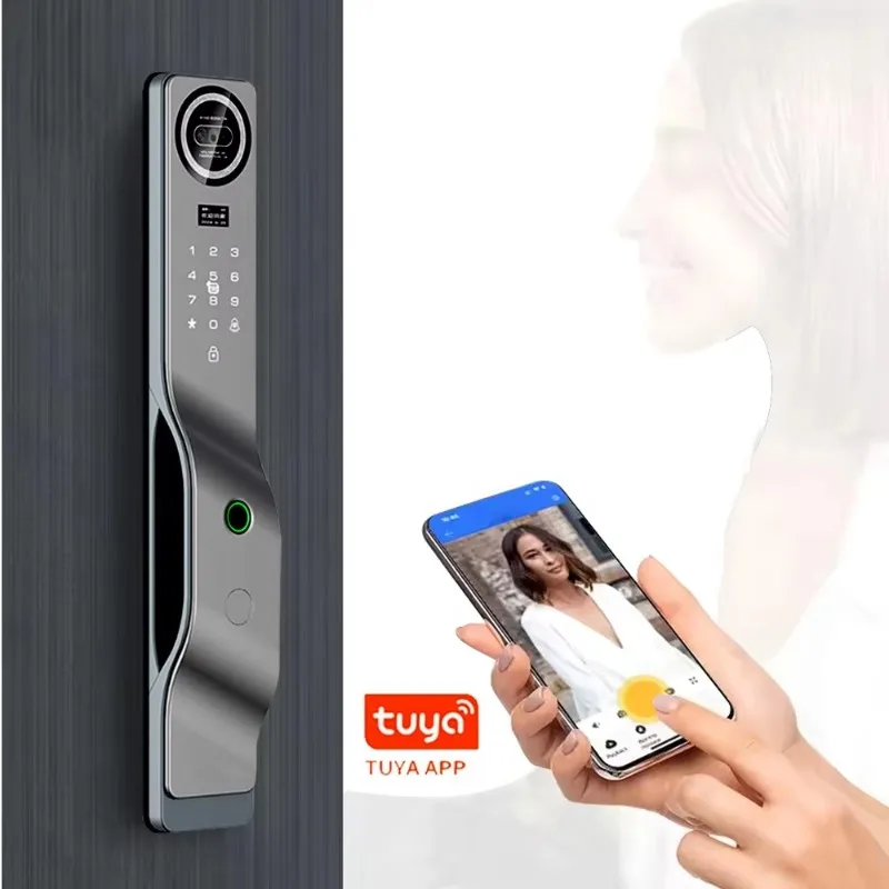 Tuya Smart Home Security 3D Face Recognition Door Lock with Camera Fingerprint 6068 Mortise Keyless Electric Digital Smart Lock