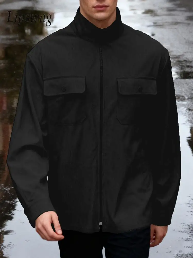 

Stylish Zipper Stand Collar Corduroy Jackets Men Spring Autumn Vintage Solid Color Cardigans Mens Casual Long Sleeve Jacket Coat