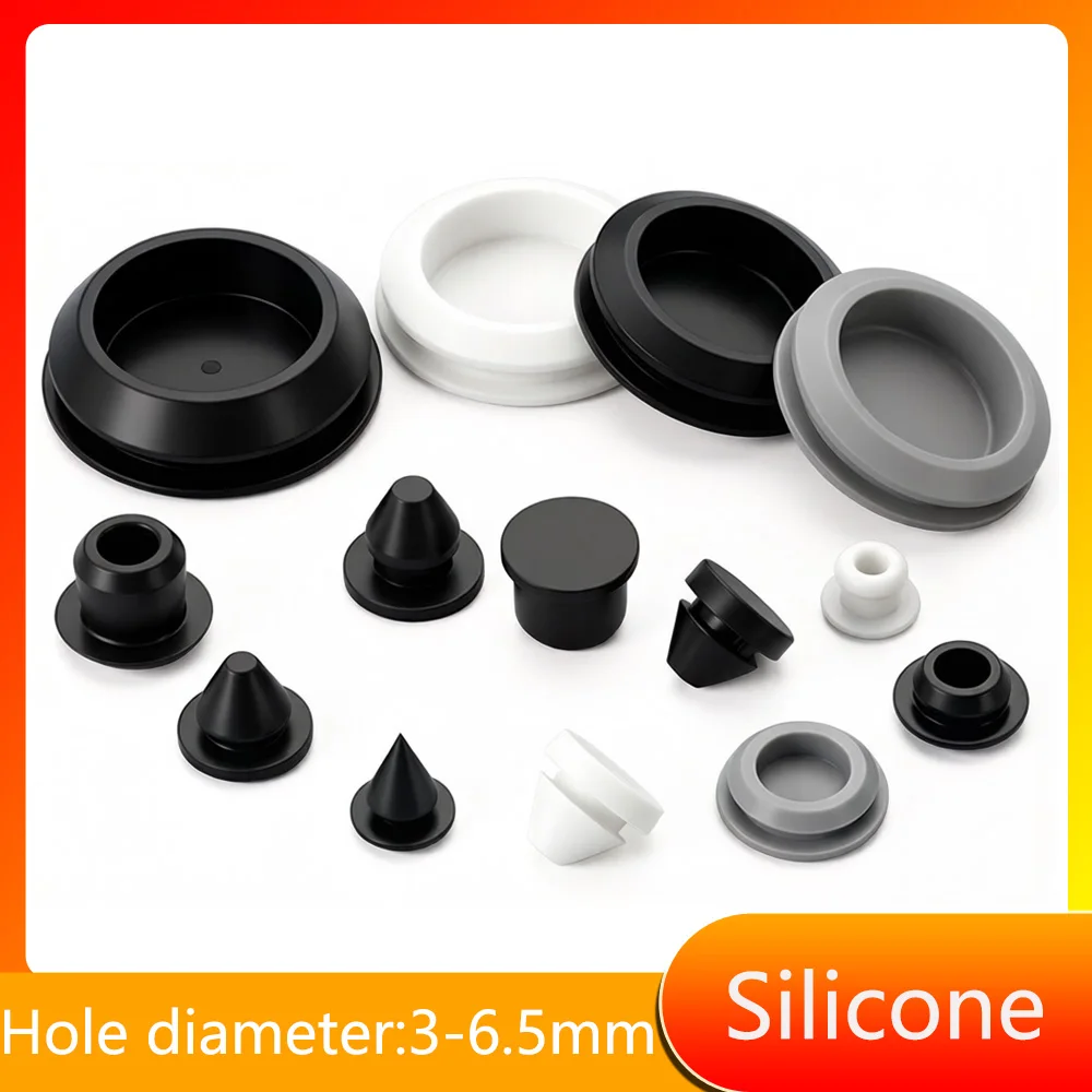 Hole Diameter 3/3.5/4/4.5/5/5.5/6/6.5mm T Type Hole Plug Cover Blanking End Cap Snap-on Silicone Plug Rubber Stopper T-plug Soft