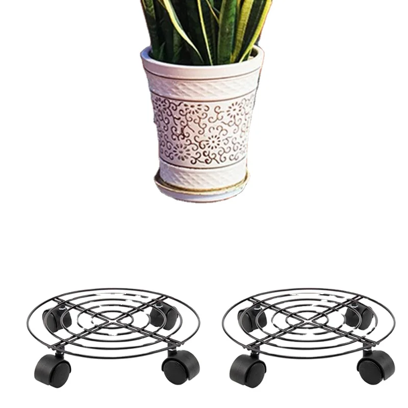 Factory Direct New Iron Plant Pot Round Wheels Mover Trolley Caddy Garden Plate Metal Stand Holder Caster Plane Moving Frame