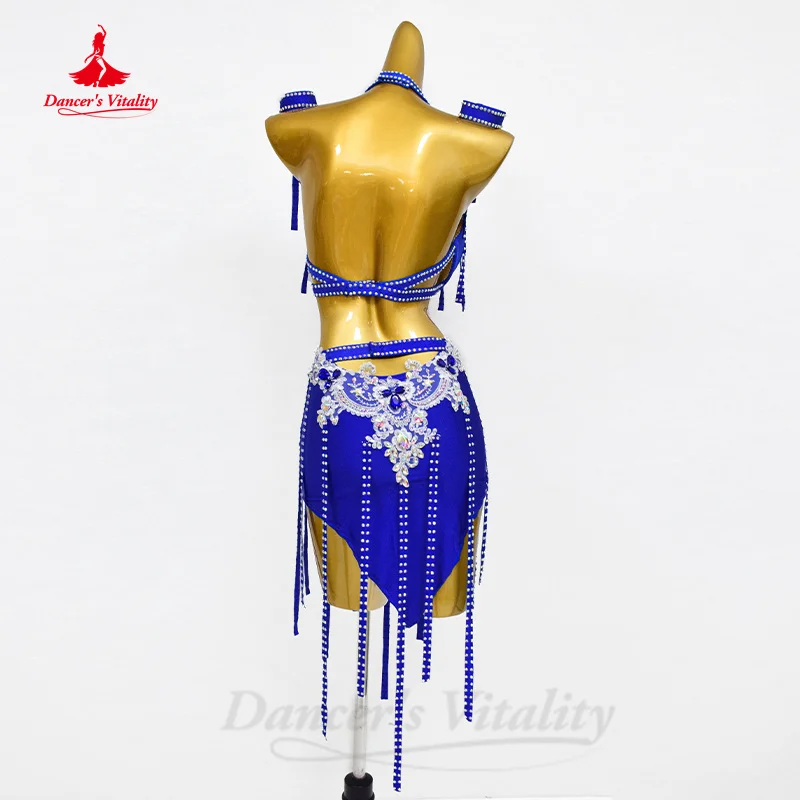 BellyDance Clothing Suit Customized Senior AB Stones Bra+Luxury Rhinestone Tassel Skirt 2pcs Oriental Dance Performance Clothing