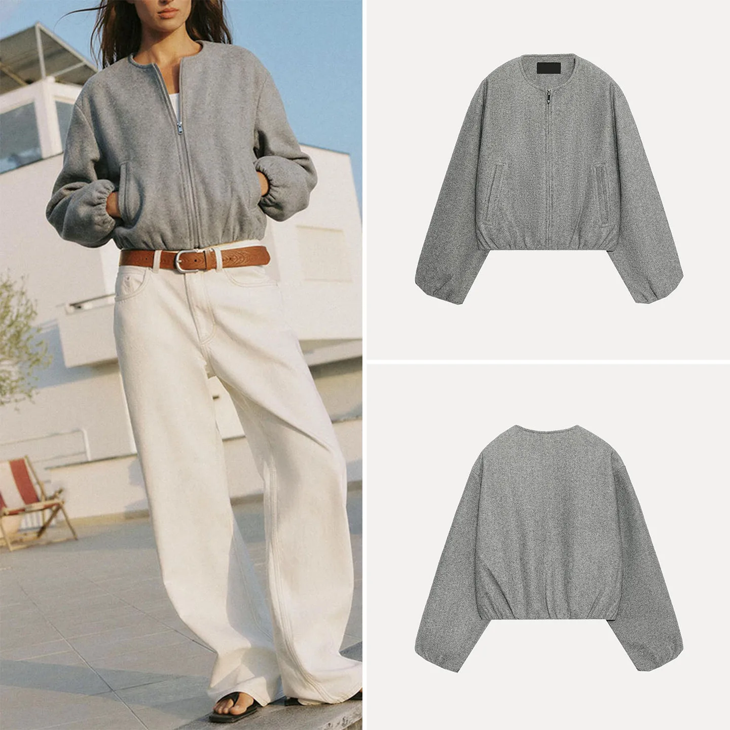 Women's Casual Style Long Sleeve round Neck Soft Pilot Jacket Outerwear ZADATA Brand Loose Fit Other Material 100% Autumn 2026