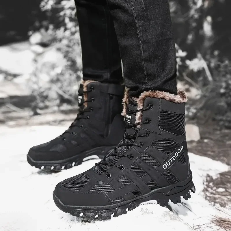 Winter Tactical Combat Men Boots Outdoor Men Walking Hiking Shoes Breathable Non-slip Men Ankle Boots Plush Keep Warm Snow Boots