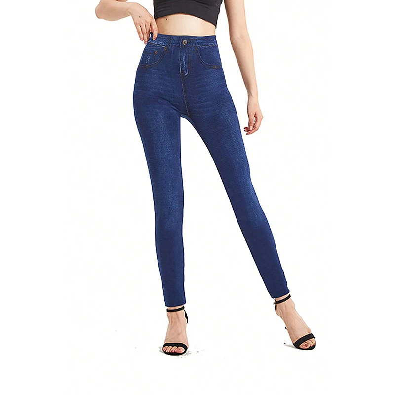 PD458 European and American Fashion Casual Imitation Denim Waist Tightening and Hip Lifting Real Pocket Cropped Pants