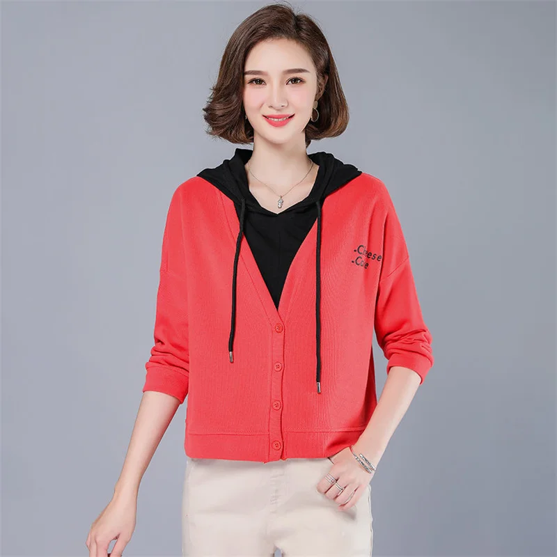 Spring Autumn Short Casual Hoodie Jacket 2024 New Hooded Women's Clothes Coat Solid Colour Fashion Single-Breasted Hoody Female