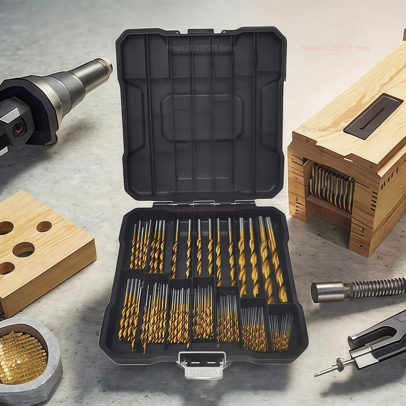99Pcs Titanium Coated HSS Drill Bit Set High Speed Steel Metal Woodworking Hole Saw Grooving Tool Kit for Carpenter DIY Projects