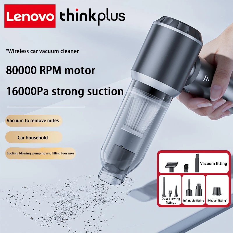 Lenovo ThinkPlus Car Vacuum Cleaner Highly Strong Suction Blow Fourfold-use Wireless Vehicle Vacuum Cleaner Mini For Wet And Dry