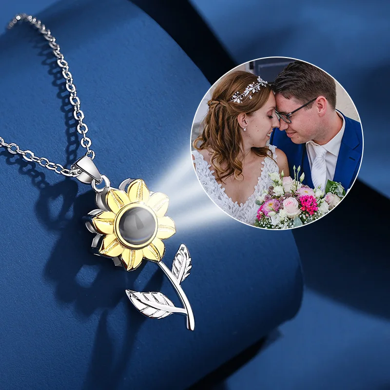 Gepersonaliseerde Zonnebloem Foto Projectie Ketting Custom Foto Hanger Ik Hou Van Je Sieraden Cadeau Voor Vrouwen Moeder Vrouw Dochter