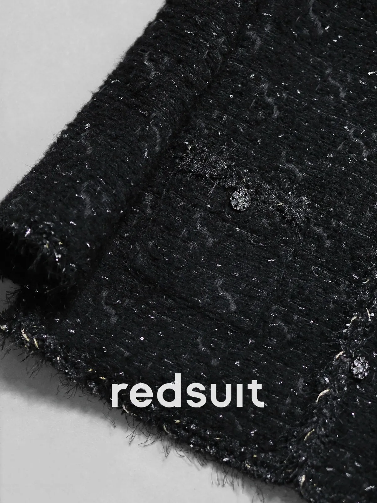New Gaoding Mao flu heavy industry silver coarse flower woolen medium long black jacket Customized ruler
