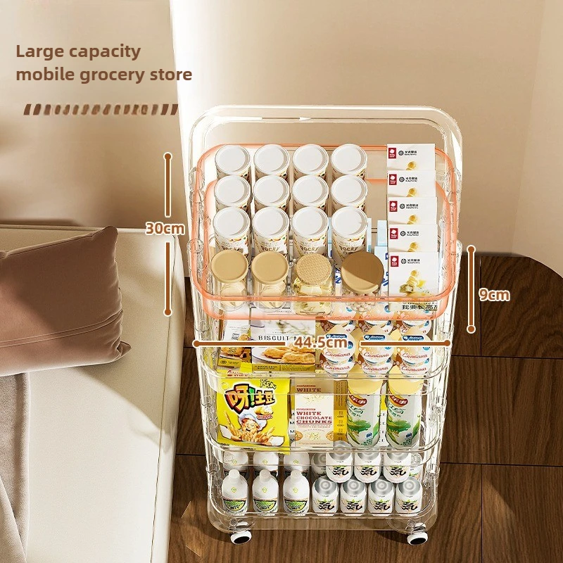 Plastic Transparent Small Cart, Living Room Multi-layer Storage Rack, Floor To Ceiling Bedroom, Movable Bathroom Storage Rack