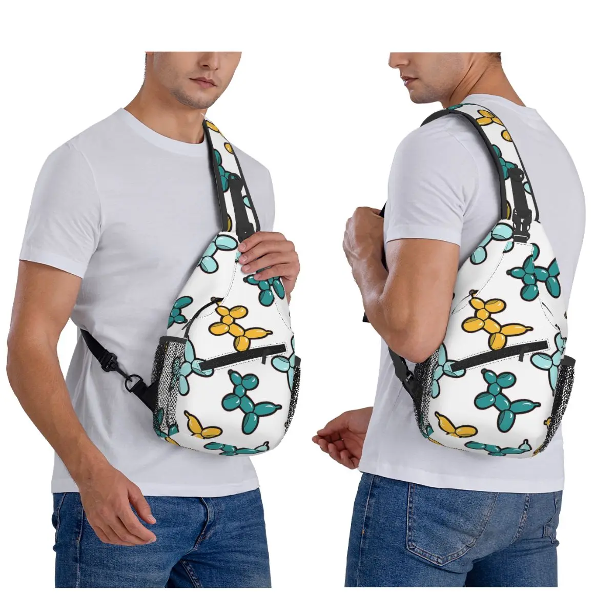 Balloon Animal Dogs Pattern In Red Chest Bag Men Sling Crossbody Backpack Chest Bag Traveling Hiking Daypack Shoulder Bag