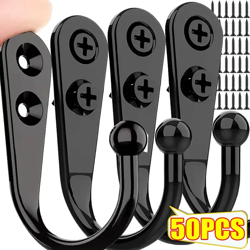 50/1set Alloy Hooks with Screws Wall Mounted Hanging Hangers Coat Towel Bags Caps Hook Kitchen Bathroom Storage Rack Holders