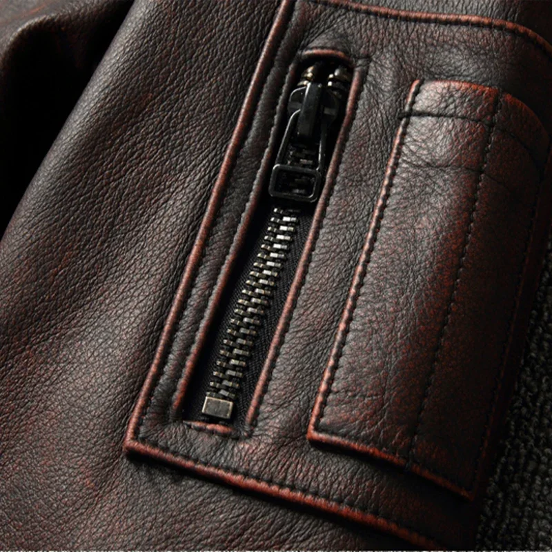 100% Cowhide Genuine Leather Coat  for Men style of  Moto & Biker Vintage  Slim  Male Natural Fashion lapel Leather Jacket