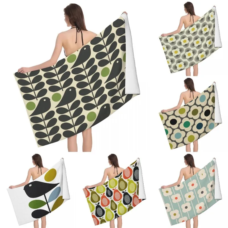 

Orla Kiely Dark Color Beach Towel Quick Dry Scandinavian Flower Scandi Retro Soft Linen Microfiber Bath Sauna Towels