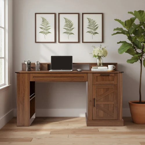# Modern Office Desk With Storage Cabinet & Charging Station  Door Writing Desk With Keyboard  Eco-Friendly Durable