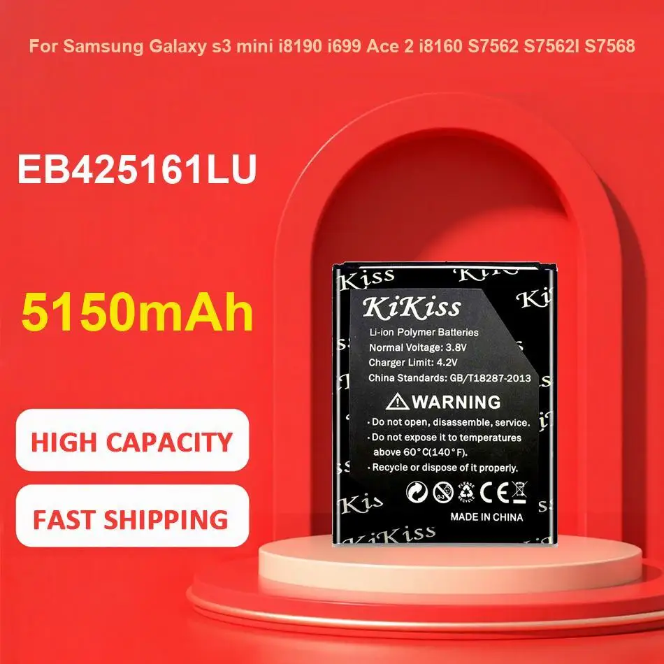 Аккумулятор 5150 мАч для Samsung Galaxy S3 Mini I8190 I699 Ace 2 I8160 S7562 S7562I S7568 I8190n S7560 M S7580 I739 J1 Аккумулятор 5150 мАч для Samsung Galaxy S3 Mini I8190 I699 Ace 2 I8160 S7562 S7562I S7568 I8190n S7560 M S7580 I739 J1