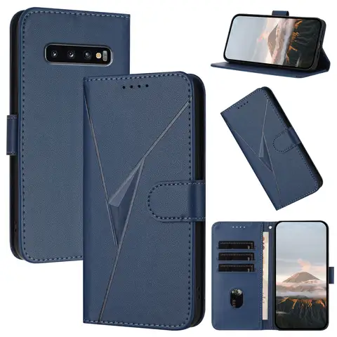 Solid Color Leather Flip Wallet Case for Samsung Galaxy S10 S9 S8 Plus S7 S6 Edge S10E Lite Book Card Slots Holder Phone Cover