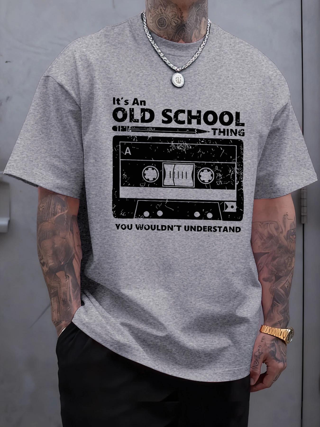 It'S An Old School Thing Tape Print T-Shirt Männer Sport Crewneck T Shirt Baumwolle Sommer Weiche Kleidung Casual Lose Männliche Streetwear – Detail 21