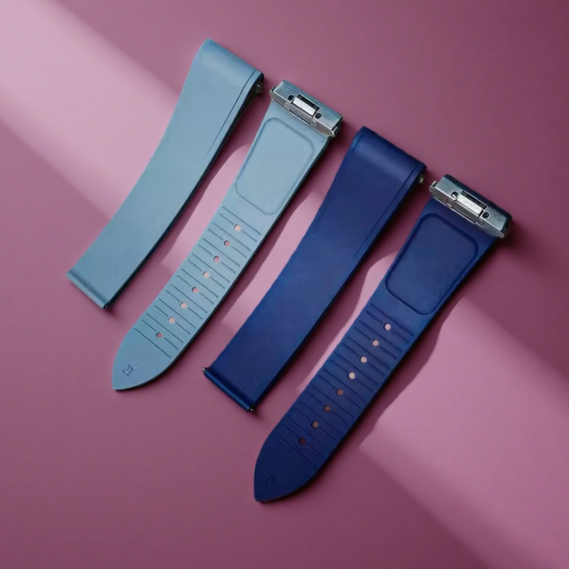 Perfect Fit For Cartier Santos FKM Rubber Watch Strap L M Quick Relese Original Butterfly Buckle Design For Women Men Band