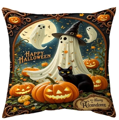 Halloween Throw Pillow Cover Spooky and Pumpkin Pattern Cushion Covers Machine Washable Decorative Bedroom Living Room