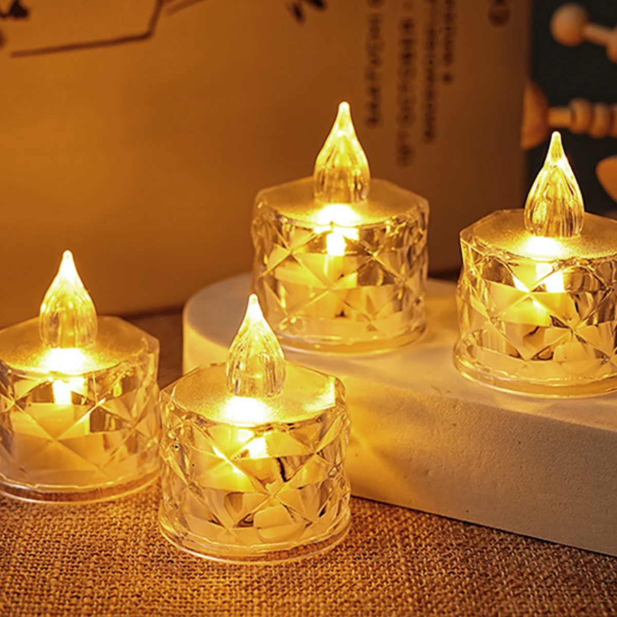 12/24 قطعة من مصابيح الشموع LED ذات مظهر كريستالي، شموع بلاستيكية عديمة اللهب، شموع زخرفية لسطح الطاولة الداخلية (تطلب البطارية)، مناسبة لعيد الميلاد والحفلات وحفلات الزفاف، والشموع المستديرة ذات الطابع الفضائي، مع فتيل واحد، مع التحكم في المفتاح #3