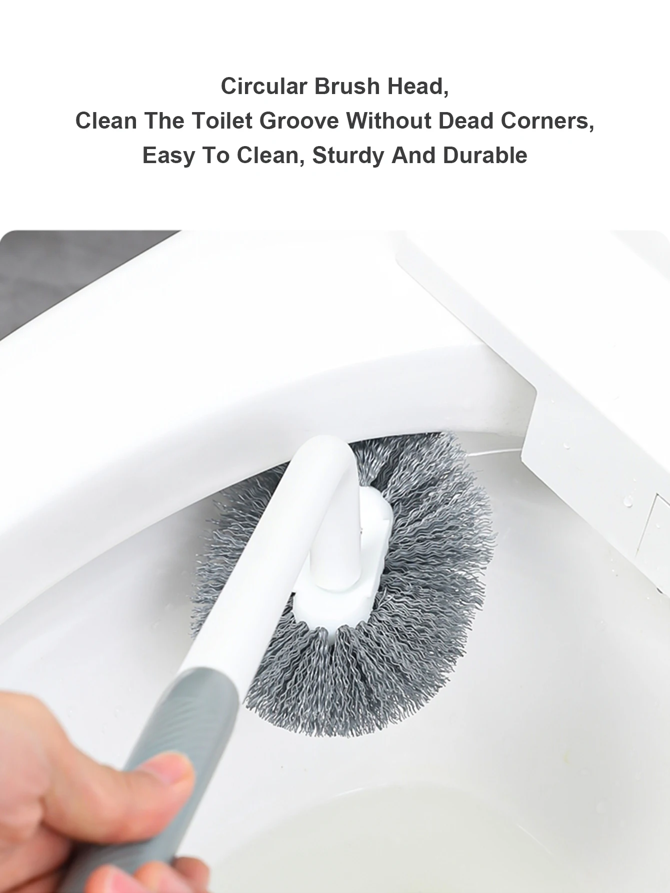 Long Handled Toilet Brush White+Light Gray L-Shaped Elbow With No Dead Corners Cleaning Soft Bristled Toilet Wall Mounted