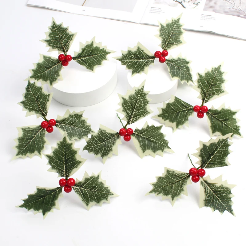 (10 Pcs/pack)13cm Leaves Berry Christmas Berries Artificial Fruit Decorations Xmas Tree Accessories Parties Christmas Gifts