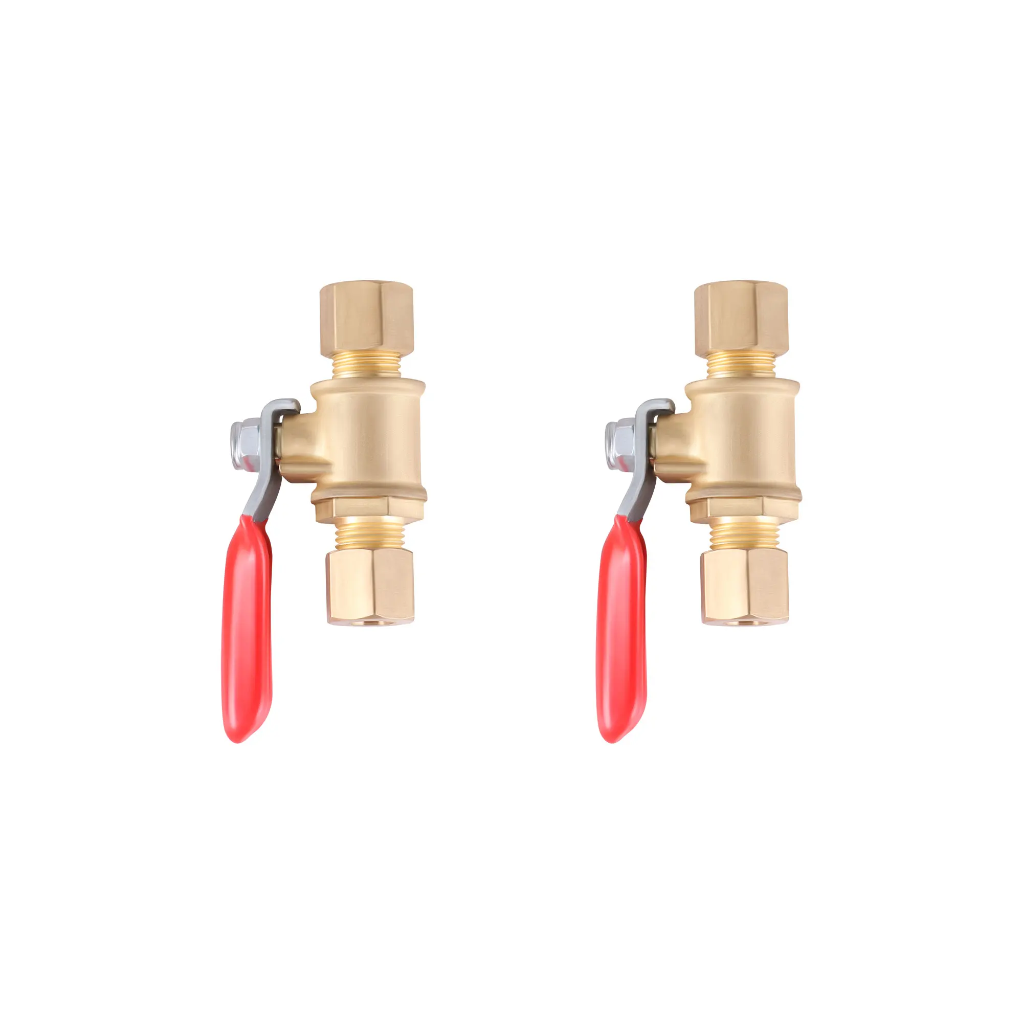 2pc Double Head Card Sleeve Short Handle Ball Valve Brass Switch Valve 1/4