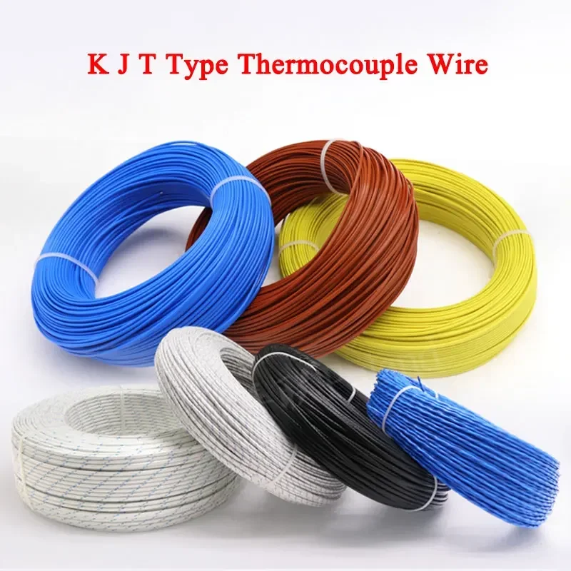 K J T Type Thermocouple Wire 2Cores PTFE Insulator Shielded Line GlassFiber High Temperature Measuring Line Compensation Cable