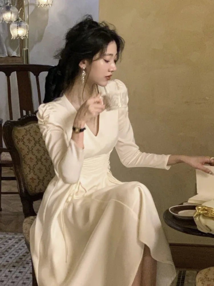 Elegant Autumn Women's Party Midi Dress Casual Vintage Long Sleeve A Line Vestidos Femme Fashion Wedding Prom Clothes