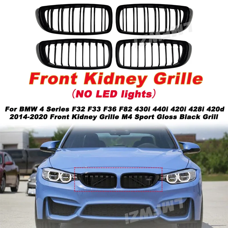 

For BMW 4 Series F32 F33 F36 F82 430i 440i 420i 428i 420d 2014-2020 Front Kidney Grille M4 Sport Gloss Black Grill