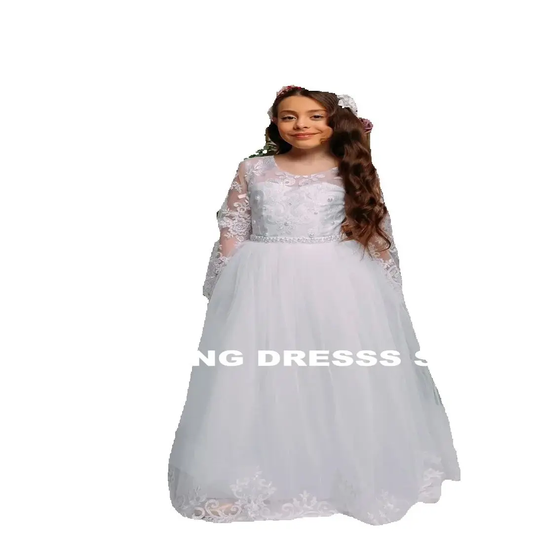 거룩한 흰 꽃의 소녀 드레스 레이스 인쇄 웨딩 공주 아름다움 미인 대회 아이 생일 선물 첫 성찬식 가운 우아한