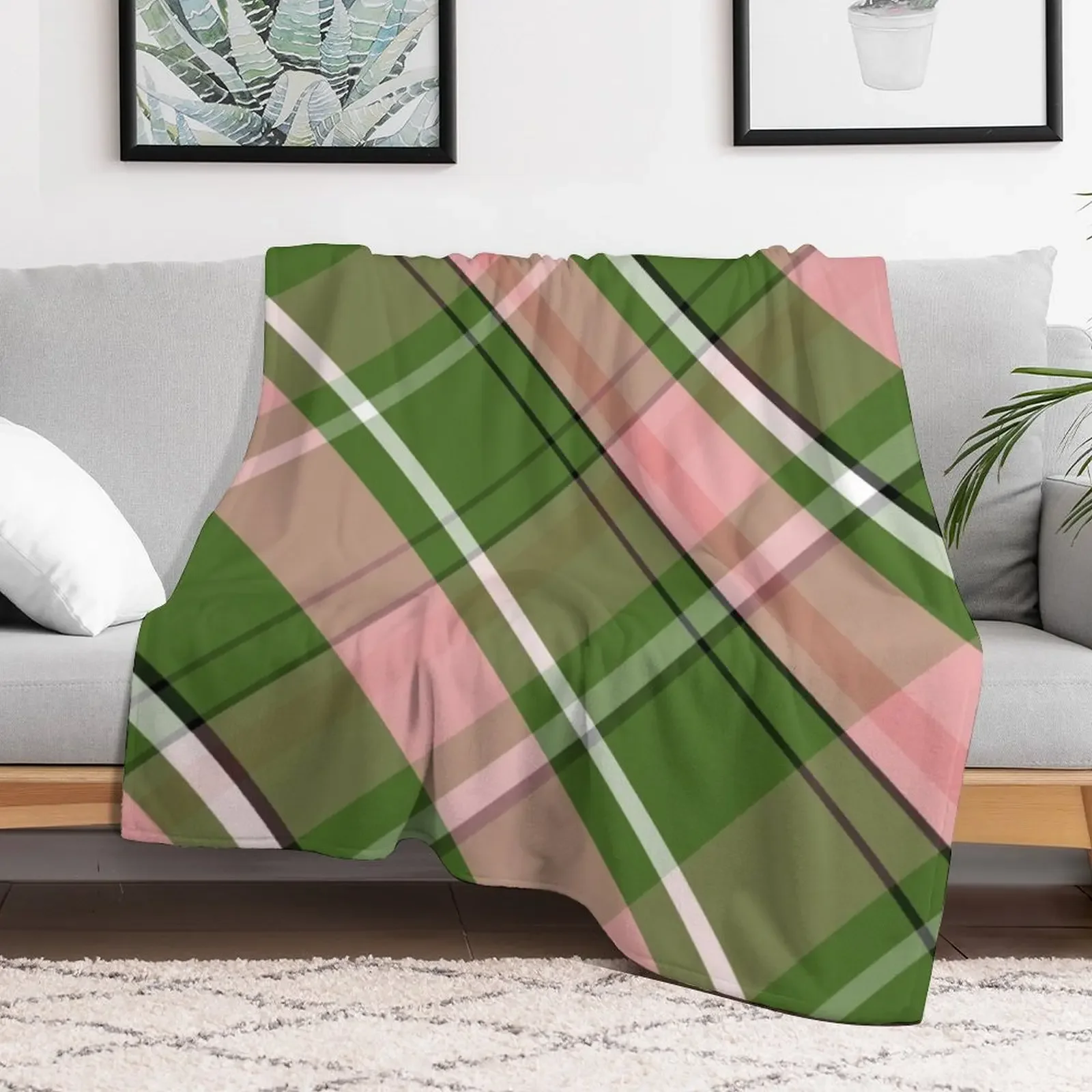 Pink and Green Preppy Plaid Throw Blanket Air Conditioner Soft Blanket for Office Home