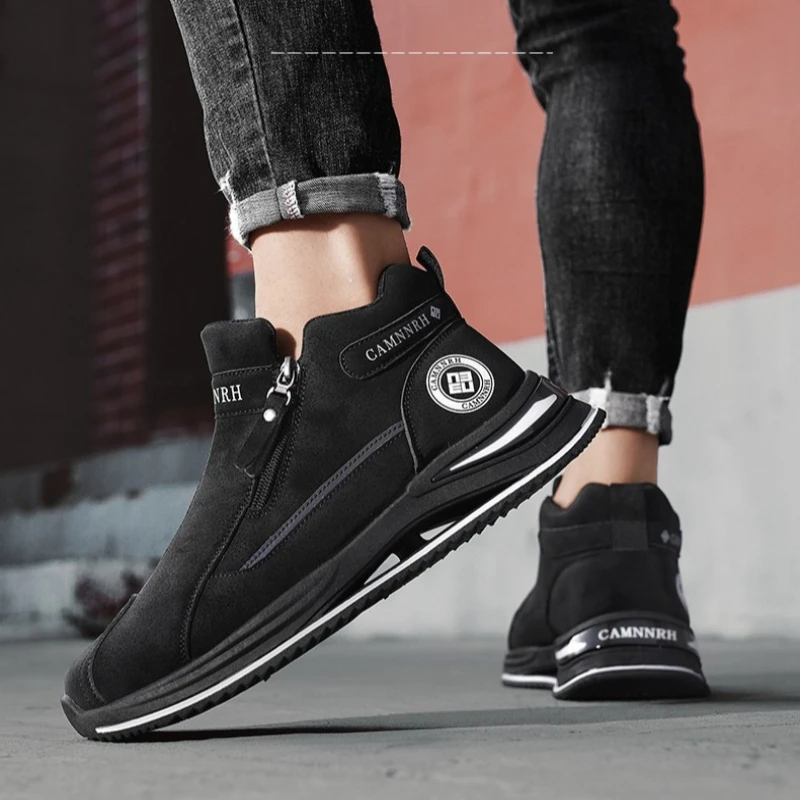 

Autumn and Winter Warm Mid-shoulder Wear Anti-slip Versatile Men's Plus-size Retro Style Solid Color Workwear Casual Shoes