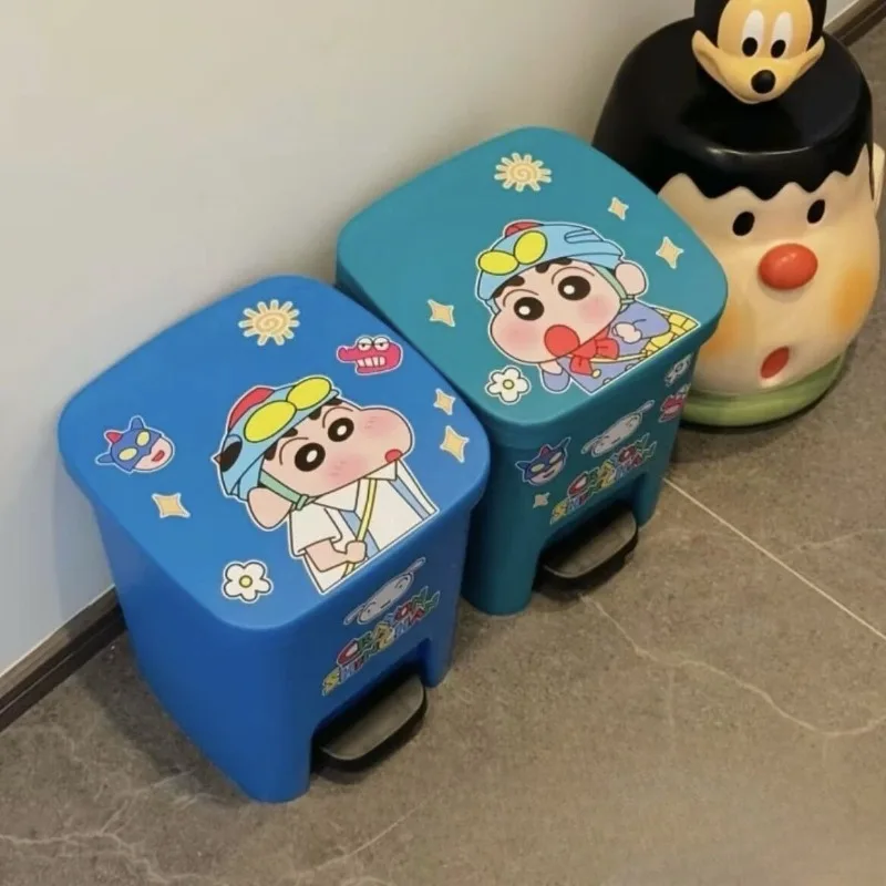 크레용 신짱 쓰레기통 창의적이고 고급스러운 만화 프린팅 두꺼운 내구성 침실 발 보관함 뚜껑 포함