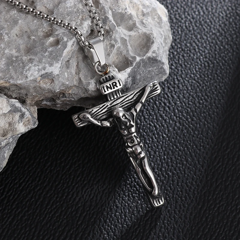 Good Friday Cross Stainless Steel Pendant Necklace for Men Women Vintage Religious Amulets Faith Jewelry Gift Accessories