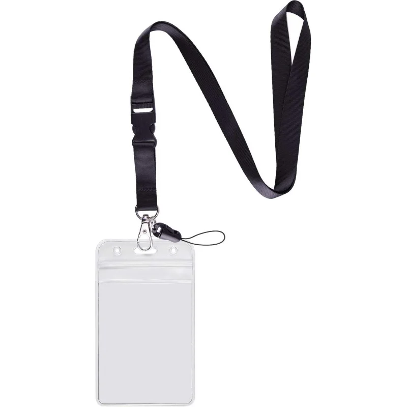 1 Pack Clear ID Badge Holder Vertical with Black Lanyards,Neck Strap Detachable  Quick Release Safety Lanyard