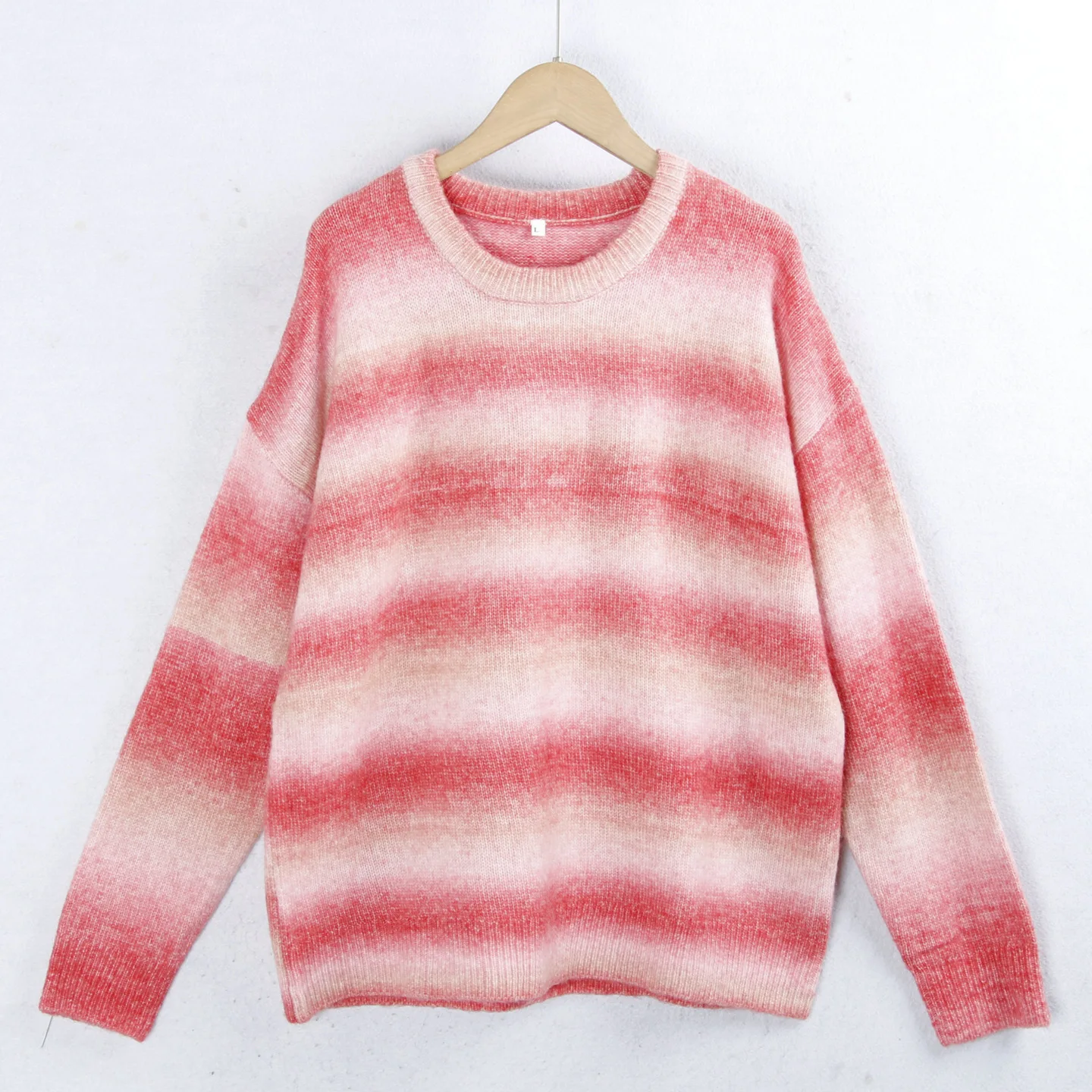 

adual Color adient Tie Dye Knitted Sweater Long Sve round Ne Soft Loose Women's Casual Sle Faion Inner Wear