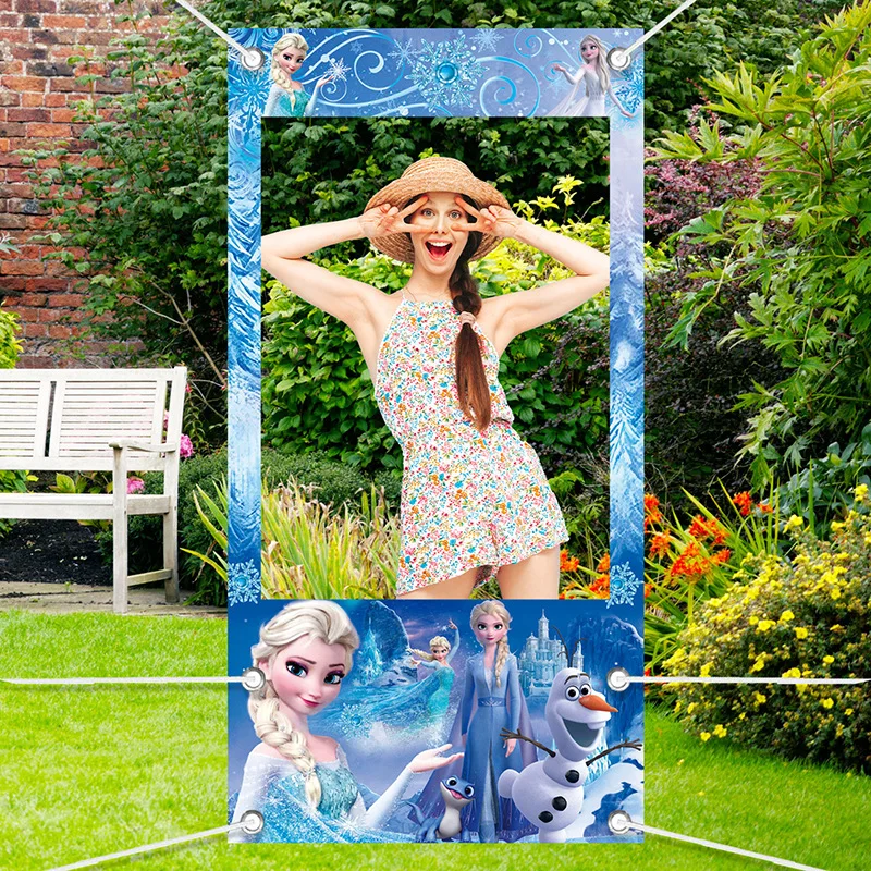 Disney Frozen Elsa Princess Birthday Photo Booth Frame Girls Birthday Party Photo Background Banner