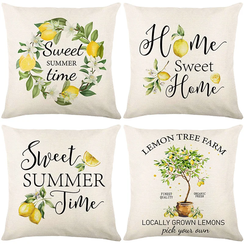 

Lemon Tree Print Pillowcase With Letter Flower Pattern Super Cushions Cover Home Decor with Removable Core Sofa (No Pillow Core)