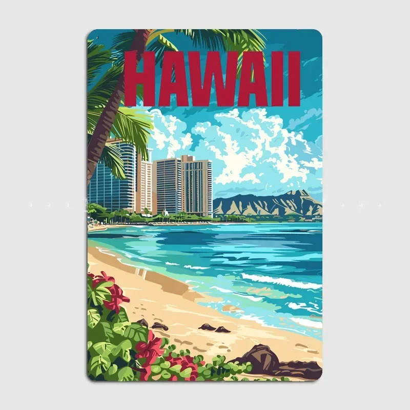 Hawaii Beach Travel Scenic Poster Metal Sign Posters Bar Bedroom Custom Wall Decorations Room Decoration Interior Home Decor