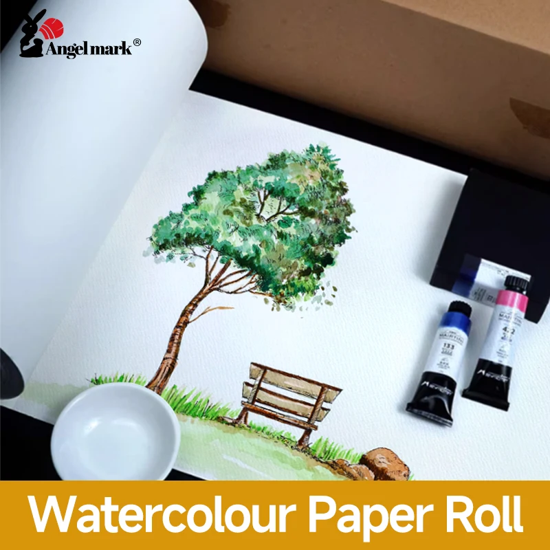 Imagem -03 - Angelmark-rolo de Papel Aquarela Profissional Papel de Arte para Guache Tinta Acrílica Meio Algodão Branco 300g