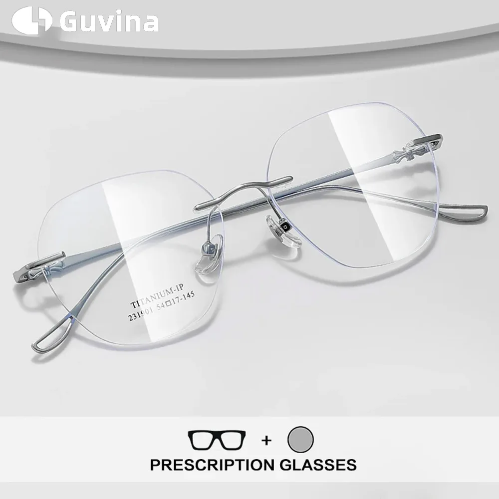 

Guvina Frameless Reading Glasses Women Anti Blue Light Prescription Rimless Glasses Photochromic Progressive Multifocal Eyewear