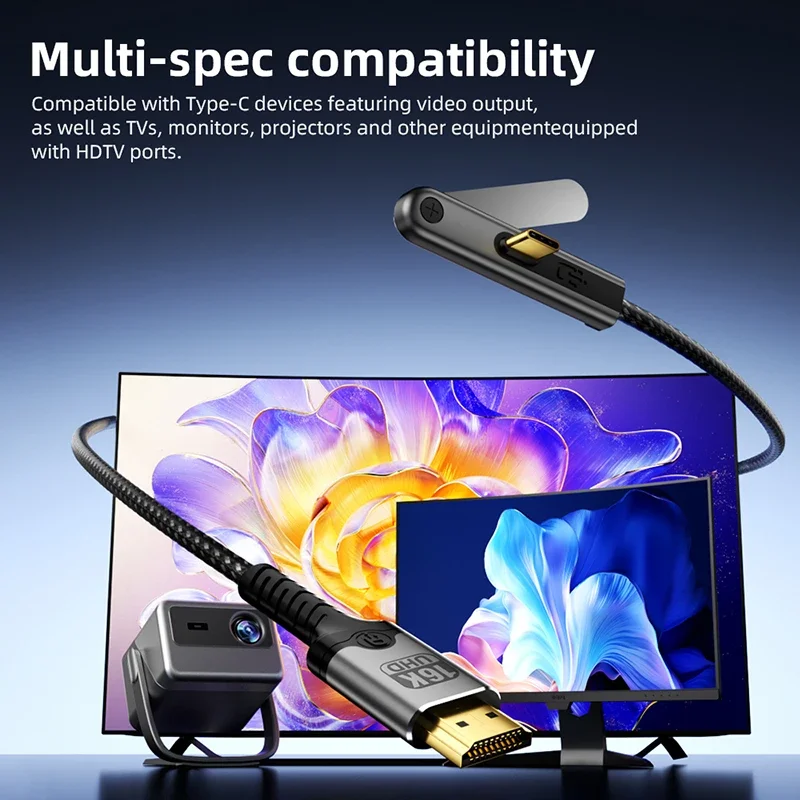 type c to HDTV Cable 16K@60Hz 8K@60Hz Foldable Mobile Holder USB C to HDMI-Compatible Video Cord For Phone PC TV Laptop