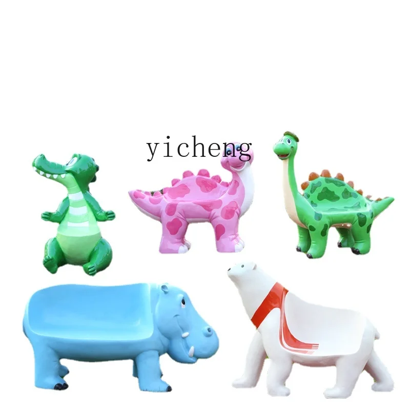 

Zc Outdoor Cartoon Animal Sculpture Stool Fiberglass Dinosaur Seat Landscape Decoration Ornaments